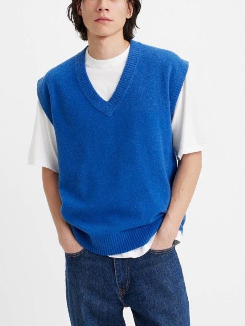 Levi's Sweater Vest Royal Blue Knit Pull Over Mens Medium Cotton Vneck XXL NWT